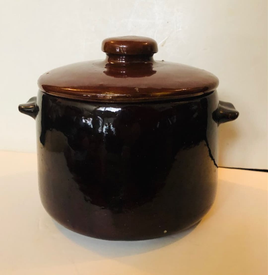 Vintage 1950s Brown West Bend Bean Pot Genuine Stoneware With Lid USA