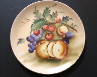 Vintage Lefton Wall Plate with Fruit Design Free Shipping Grapes Cherry Cherries Plums Tuscan Decor