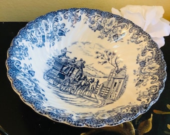 Johnson Brothers Coaching Scenes Blue and White Cereal Bowl Country Free Shipping Swirl Replacement Dessert English England