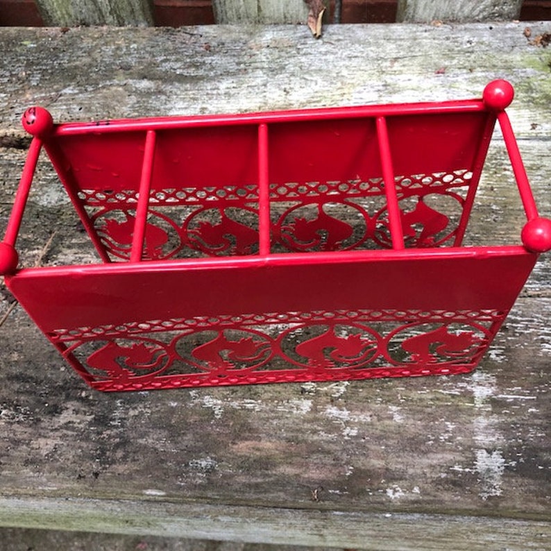Red Rooster Metal Napkin Holder Vintage Rustic Chicken Country Kitchen Decor Americana
