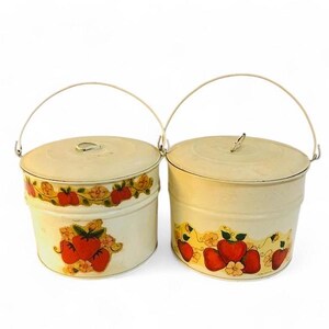 Set of 2 Tiny Tins by Jamar Painted Metal Round Tins Strawberry Theme Free Shipping Counrty Kitchen Decorative Rustic Vintage Decor Yellow