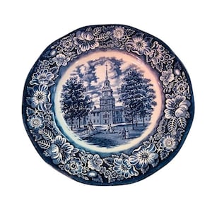 Single Liberty Blue Independence Hall Dinner Plate Ironstone Staffordshire England Free Shipping