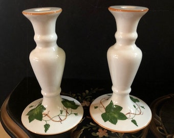 Facerarte Porcelain Candlesticks with Green Ivy Design Portugal Candle Holders Free Shipping