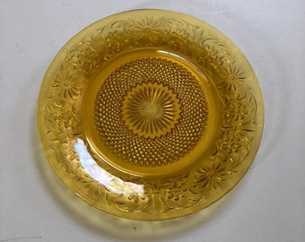 Vintage Indiana Tiara Sandwich Glass Amber Salad Plate Free Shipping Dish Replacements Depression Cape Cod Flowers Daisies Daisy