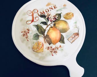 Italian Limone Lemon Themed Trivet with Handle Round Cheese Tray Free Shipping Italy Ceramica Cuore