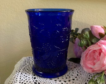Cobalt Blue Glass Flower Vase with Grape and Flower Design Free Shipping Home Decor