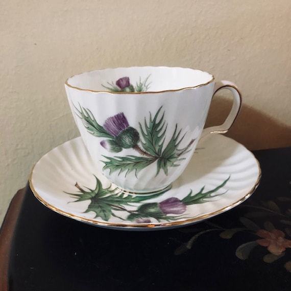 Vintage Adderley Thistle Fine Bone China Teacup Saucer Set