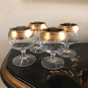 St Louis Thistle Brandy Snifter Glasses Set of 4 Elegant Gold Rim