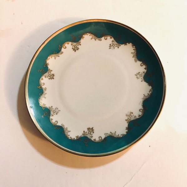 Vintage Retsch & Co Wunsiedel Bavaria Teal and Gold VEB R Import Salad Plate China Replacements Germany German