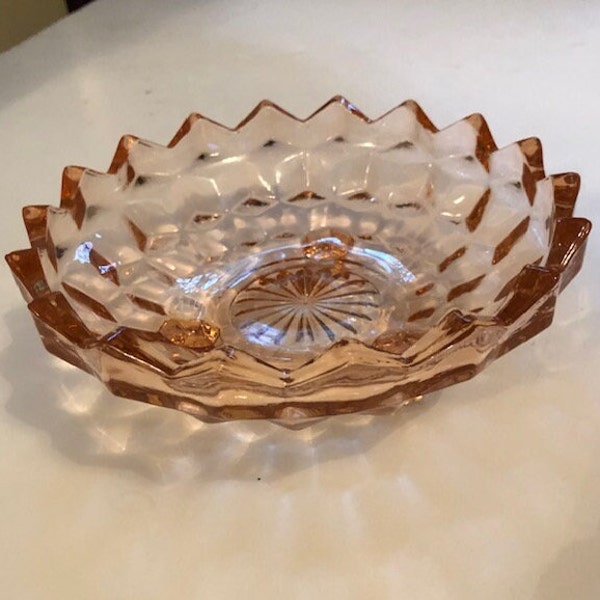 Vintage Beautiful  Pink Glass Three Footed Bowl Crystal Candy Dish Free Shipping MCM Home Decor Indiana