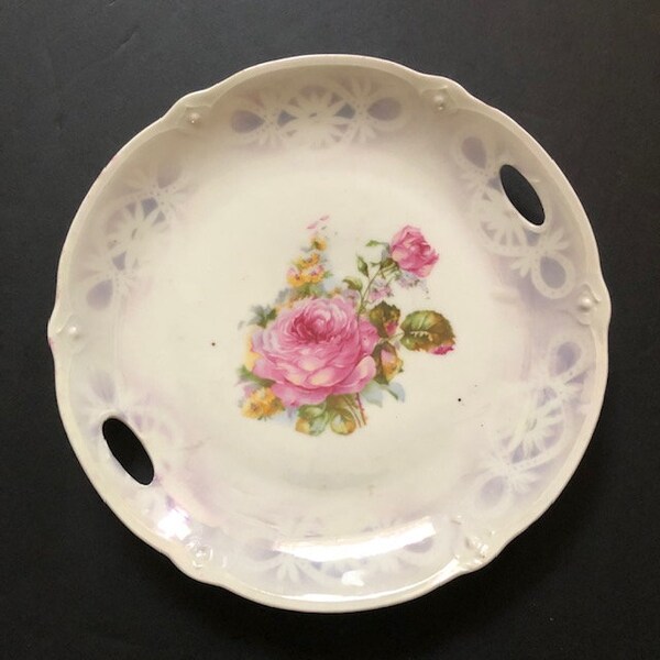 Vintage Germany White and Pink Roses Vintage  Decorative Wall Plate Shabby Chic Home Decor Rose Themed Free Shipping