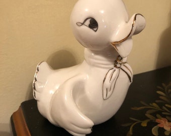 Cute White Duck Figurine with Gold Accents Free Shipping Country