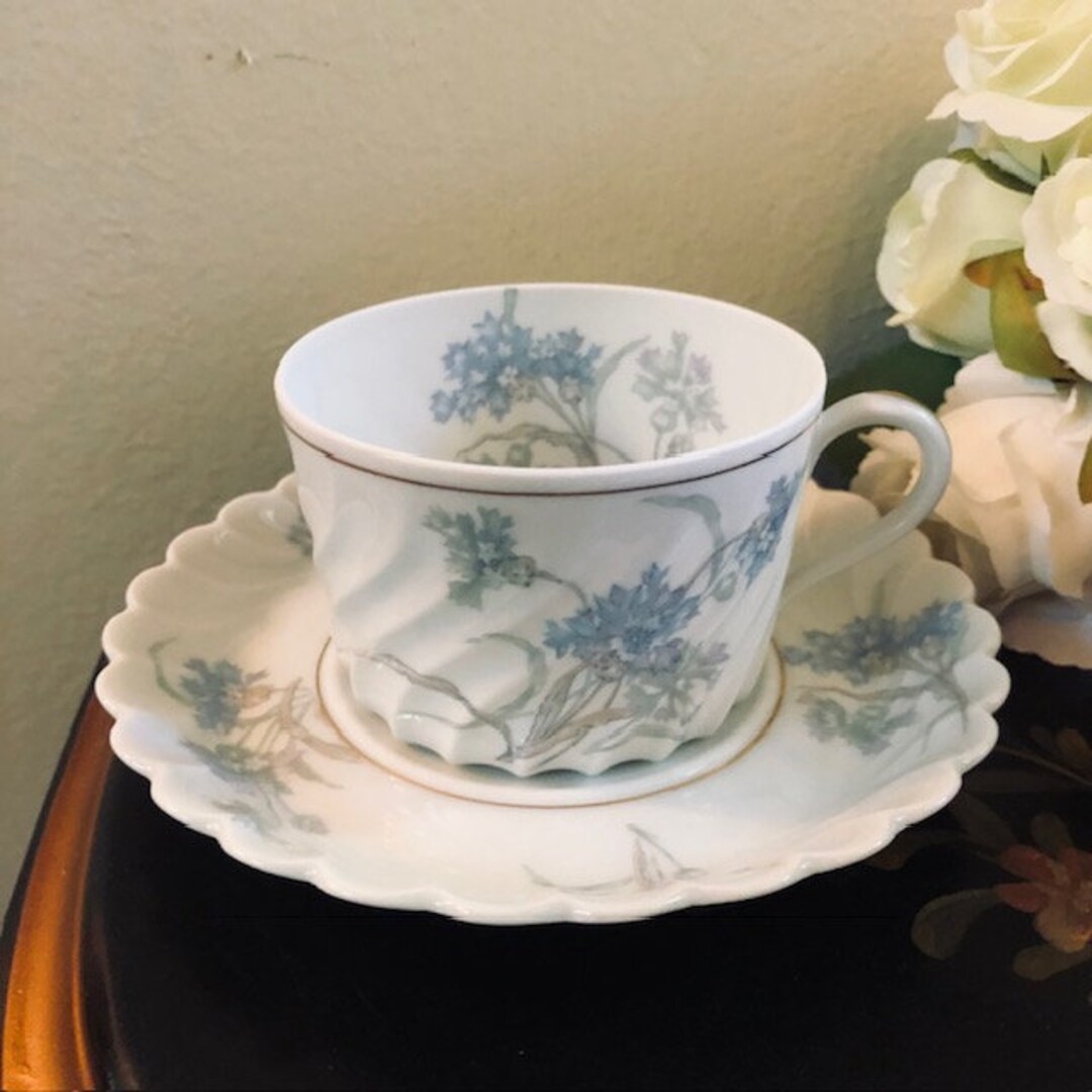 Haviland Limoges Bergere Blue Flowers Porcelain Flat Coffee Etsy