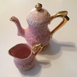 Vintage Ceramic Pink Teapot with Matching Pitcher Set Pink Roses Home Decor Princess Party Tea Pot image 2