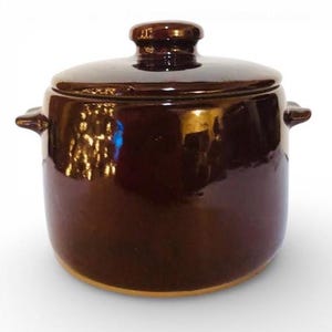 Vintage 1950s Brown Westbend Bean Pot Genuine Stoneware With Lid USA MCM Kitchen Decor Farmhouse Crock Boston West Bend