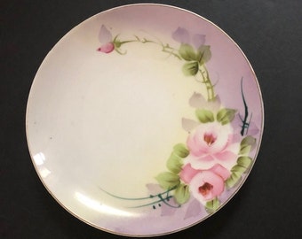 Vintage Hand Painted Nippon Decorative Wall Plate with Pink Roses Free Shipping Shabby Chic Home Decor