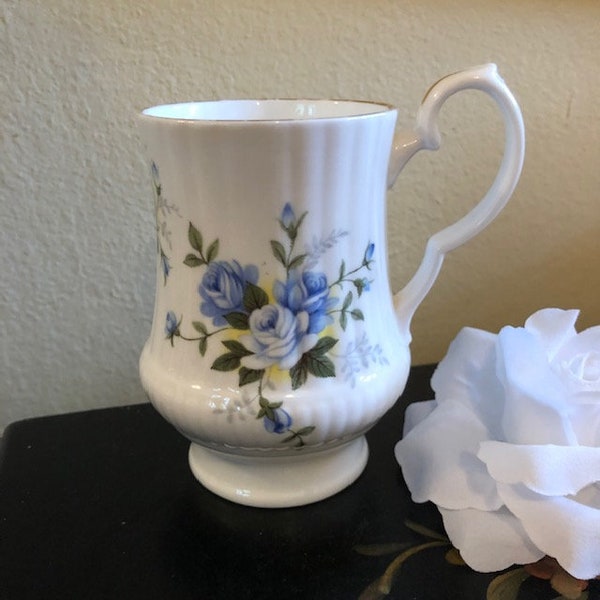 Vintage Royal Windsor Blue Rose Design Teacup Coffee Mug Free Shipping Fine Bone China England Replacement