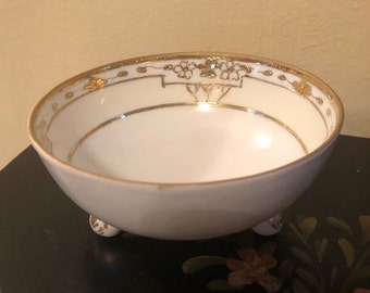 Small Footed Nippon Bowl with Gold Accents Trinket Dish Free Shipping