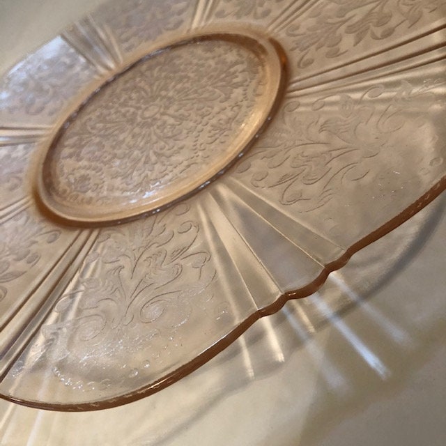 Large Light Pink Depression Glass Round Serving Platter Free Etsy