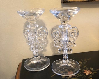 Pair Clear Glass Candle Holders Tall Free Shipping Home Decor Candlesticks