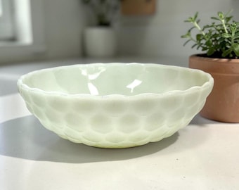 Vintage Anchor Hocking White Milk Glass Bubble Pattern Serving Bowl Farmhouse Country Kitchen