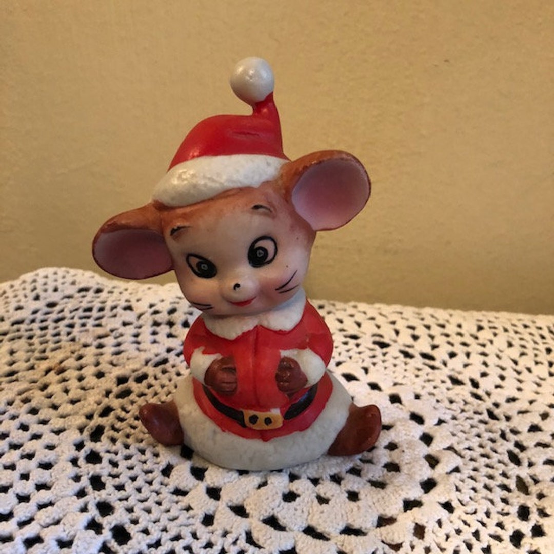 Vintage Christmas Mouse Figurine Free Shipping Holiday Decor Etsy