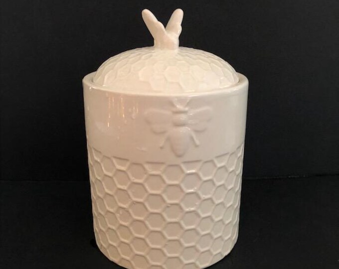 White Bee Themed Canister Country Kitchen Vintage Biscuit Barrel Tea ...