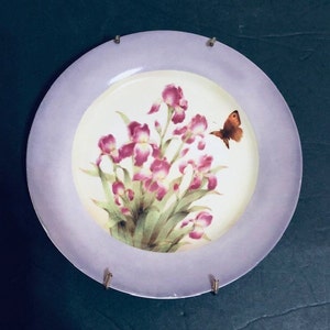 Vintage Iris Decorative Wall Plate with Hanger Free Shipping Purple Home Decor Floral Flowers