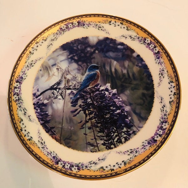 Bluebird Collector Plate "Springtime Blues" from "Shades of the Seasons" Free Shipping Bradford Exchange 1997 Decorative Wall Plate Bird