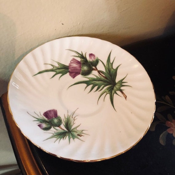 Vintage Adderley Thistle Fine Bone China Teacup Saucer Set England