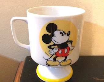 Disney Mickey Mouse Yellow Trim Pedestal Footed Coffee Cup Mug Collectible