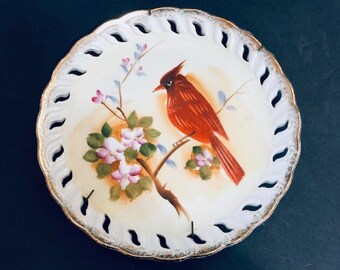 Vintage Norleans Cardinal Reticulated Decorative Wall Plate Collector Free Shipping Japan Red Bird