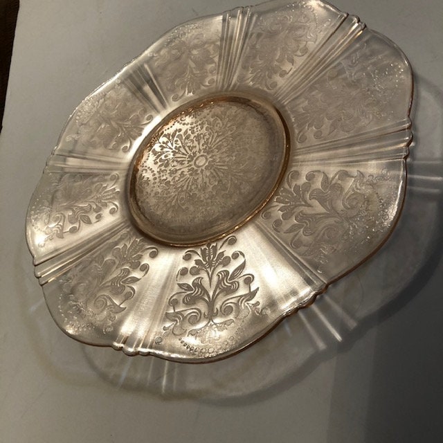 Large Light Pink Depression Glass Round Serving Platter Free Etsy