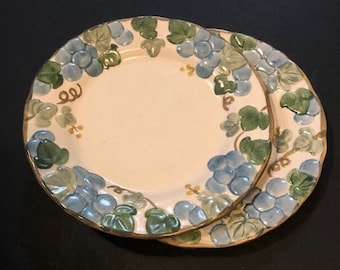 Set of 2 Vintage Metlox Poppy Trail Sculptured Blue Grape Salad Plate California Replacements White Grapevine Vernon