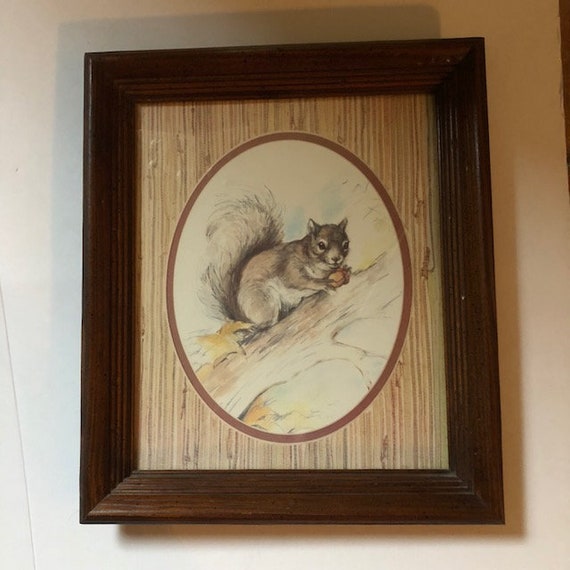 Cute Squirrel Print With Rustic Wood Frame Cabin Decor Etsy
