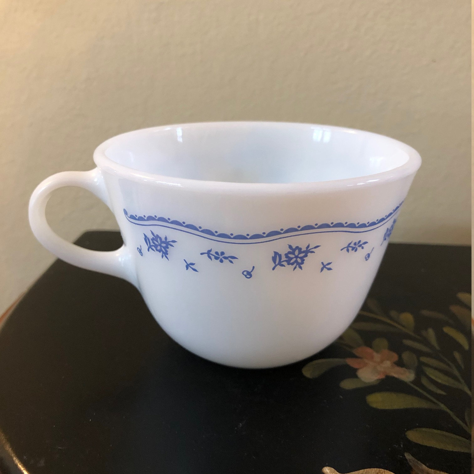 Vintage Pyrex Cup Morning Blue Flowers White Mug Floral