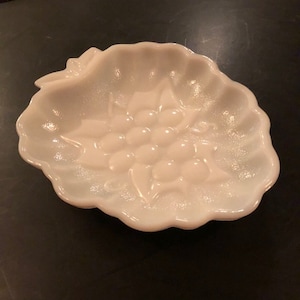 Vintage White Milk Glass Grape Design Candy Dish Free Shipping