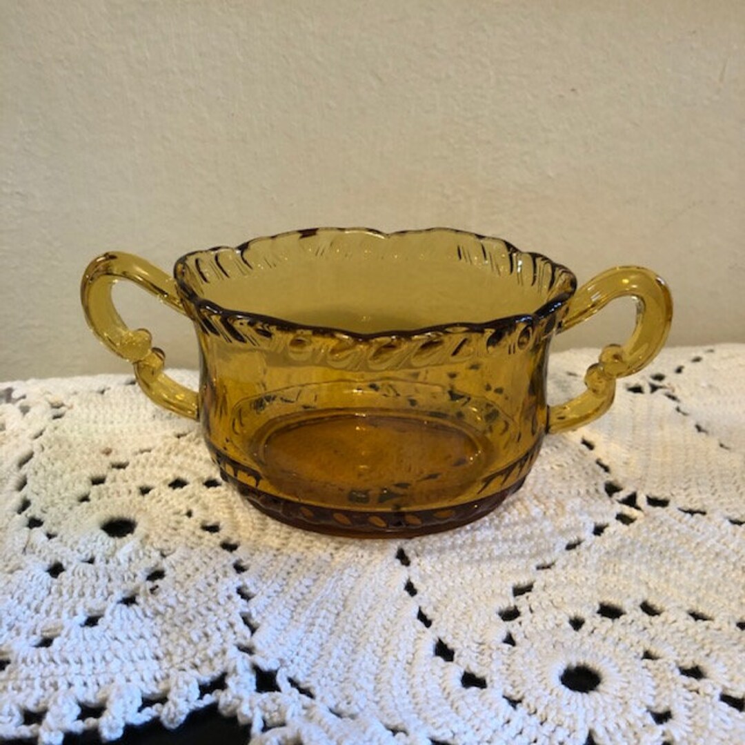 Vintage Amber Glass Sugar Bowl With Handles Free Shipping Etsy