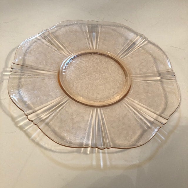 Large Light Pink Depression Glass Round Serving Platter Free Etsy