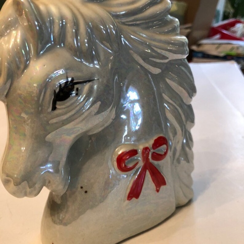 Ceramic Unicorn Head Figurine With Gold Horn and Red Bow Girls Etsy