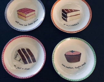 Vintage Boston Warehouse Excuses Dessert Cake Plates Set of 4 Free Shipping Funny Birthday