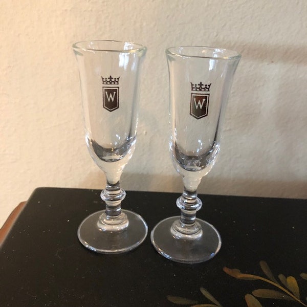 Set of Two Shot Glasses with W Gold Logo Free Shipping Initial Monogram
