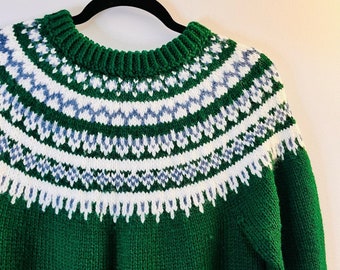 Fair Isle Green Vintage Handmade Knit Crewneck Sweater