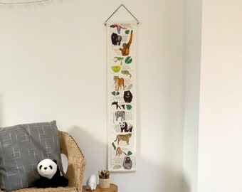 Jungle Animal Fabric Height Chart // Animal Nursery Decor // Growth Chart Ruler // Wildlife Wall Art