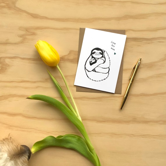 Love You Mum Sloth Card // Mother's Day Card // Mum Birthday Card // Sloth Mummy Card // Sloth FamilyCard