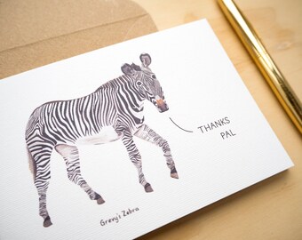 Thanks Pal Zebra Greetings Card // Thank You Card // Thanks Animal Card // Zebra Card