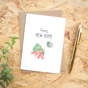 Happy New Home Hermit Crab Greetings Card // Nouvelle carte de maison // Carte d’animal drôle // Nouvelle maison