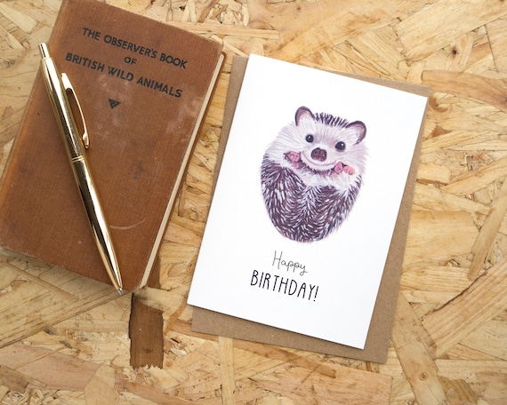 Happy Birthday Hedgehog Greetings Card // Happy Birthday Card // Blank Birthday Card // British Wildlife // Hedgehog Birthday Card