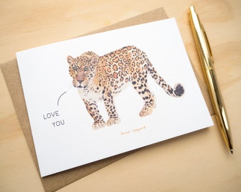 Love You Greetings Card // Anniversary Card // Cute Love Card // Amur Leopard Card