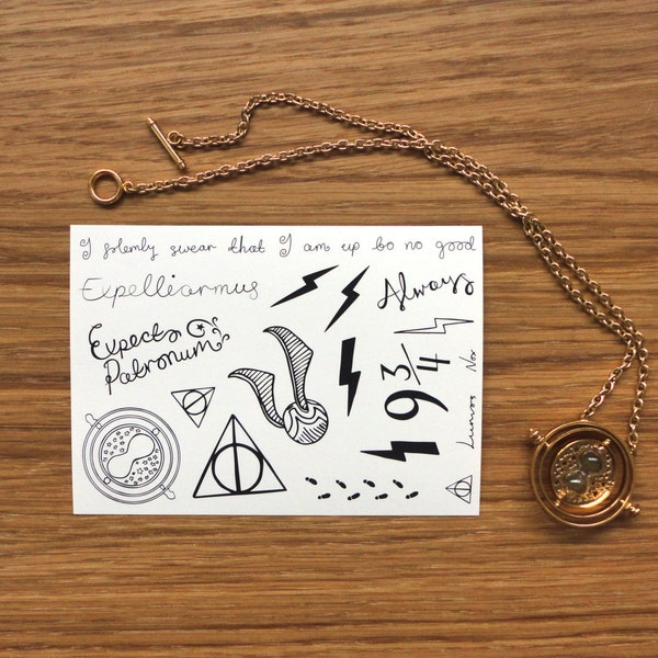 Harry Potter Temporary Tattoos - 18 small tattoos including Deathly Hallows, Harry Potter scar, Expecto Patronum, etc  fancy dress